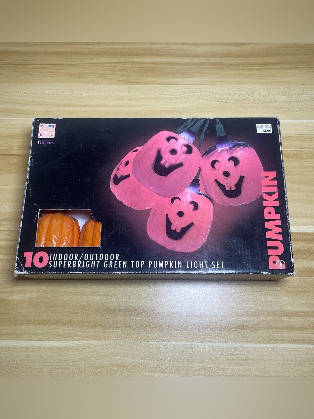 Vintage 1995 Halloween Indoor/Outdoor Super Bright Green Top Pumpkin Light Set